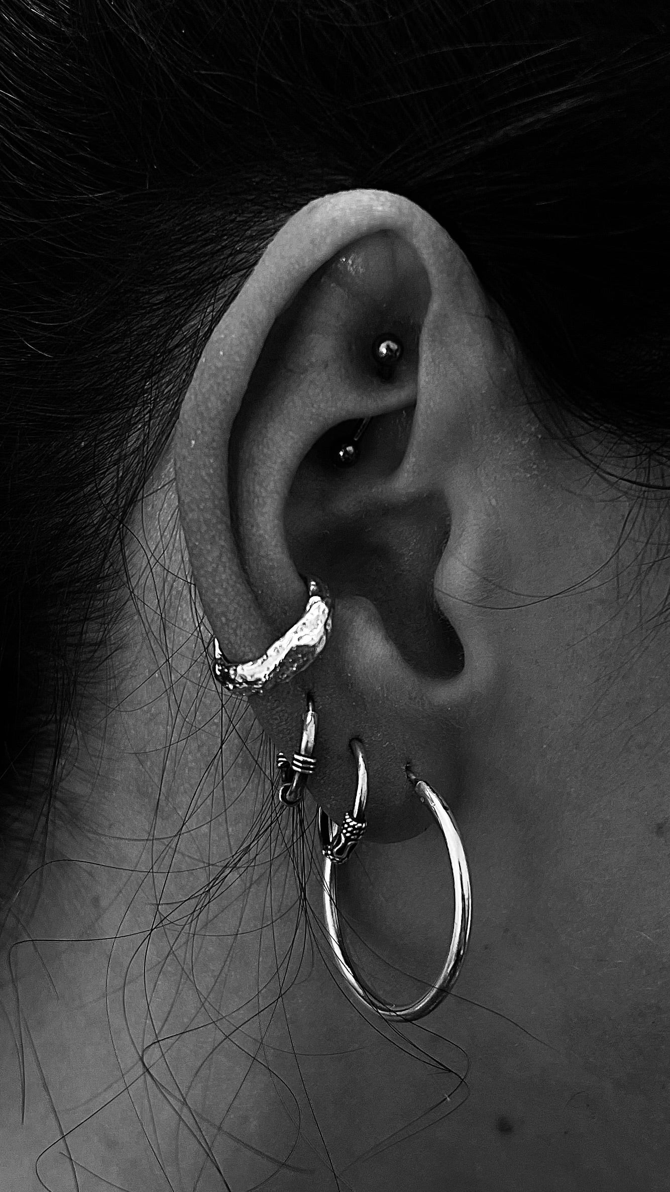 earcuff argent homme et femme Bijoux d'oreille en argent 925 texturé et organique earcuff bijou brute et organique