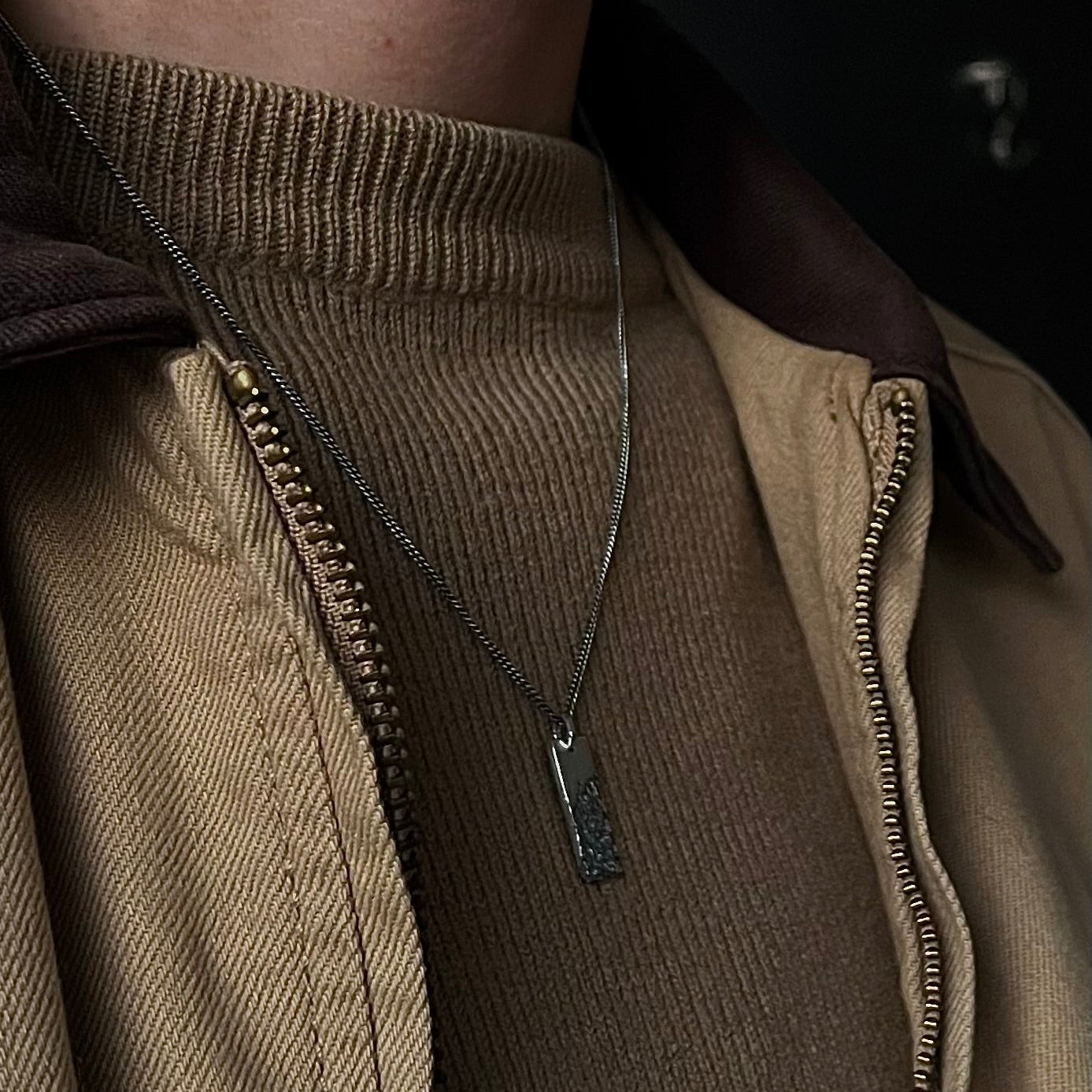 Collier double texture en argent 925 organique , chaîne 50 cm , bijou fonte au sable , collier brut homme 