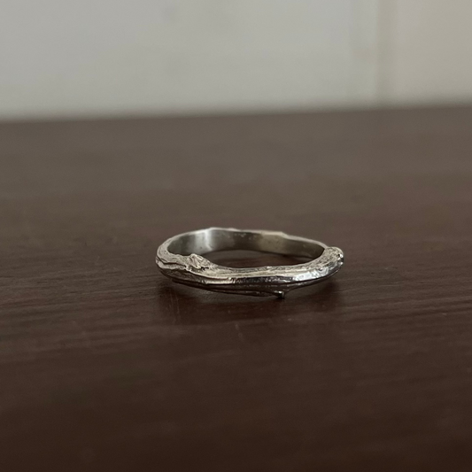 Bague Chêne en argent massif 925, empreinte réelle d'une branche de chêne coulée par fonte au sable, fait main Rennes Bretagne, Fonte Bijoux